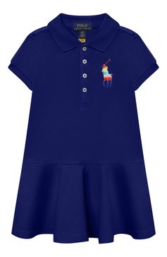 Детское хлопковое платье POLO RALPH LAUREN синего цвета, арт. 312856371 | Фото 1 (Рукава: Короткие; Материал внешний: Хлопок; Ростовка одежда: 5 лет | 110 см, 6 лет | 116 см)