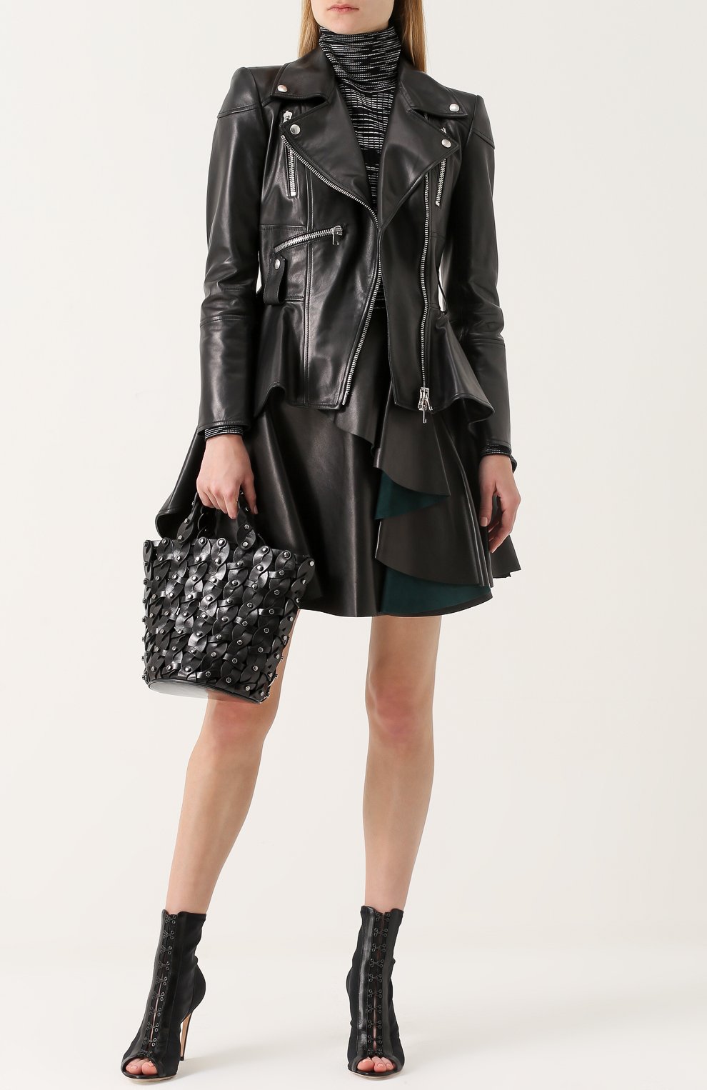 Кожаная куртка асимметричного кроя с косой молнией ALEXANDER MCQUEEN, арт. 484237/Q5KSE, фото 2