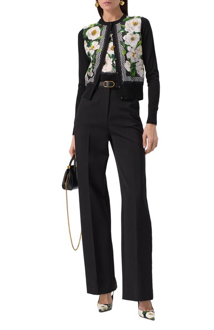 Женский шелковый кардиган DOLCE & GABBANA черного цвета, арт. FXV79T/JBSK9 | Фото 2 (Длина (для топов): Стандартные; Драгоценные камни: Проставлено; Материал сплава: Проставлено; Рукава: Длинные; Материал внешний: Шелк)