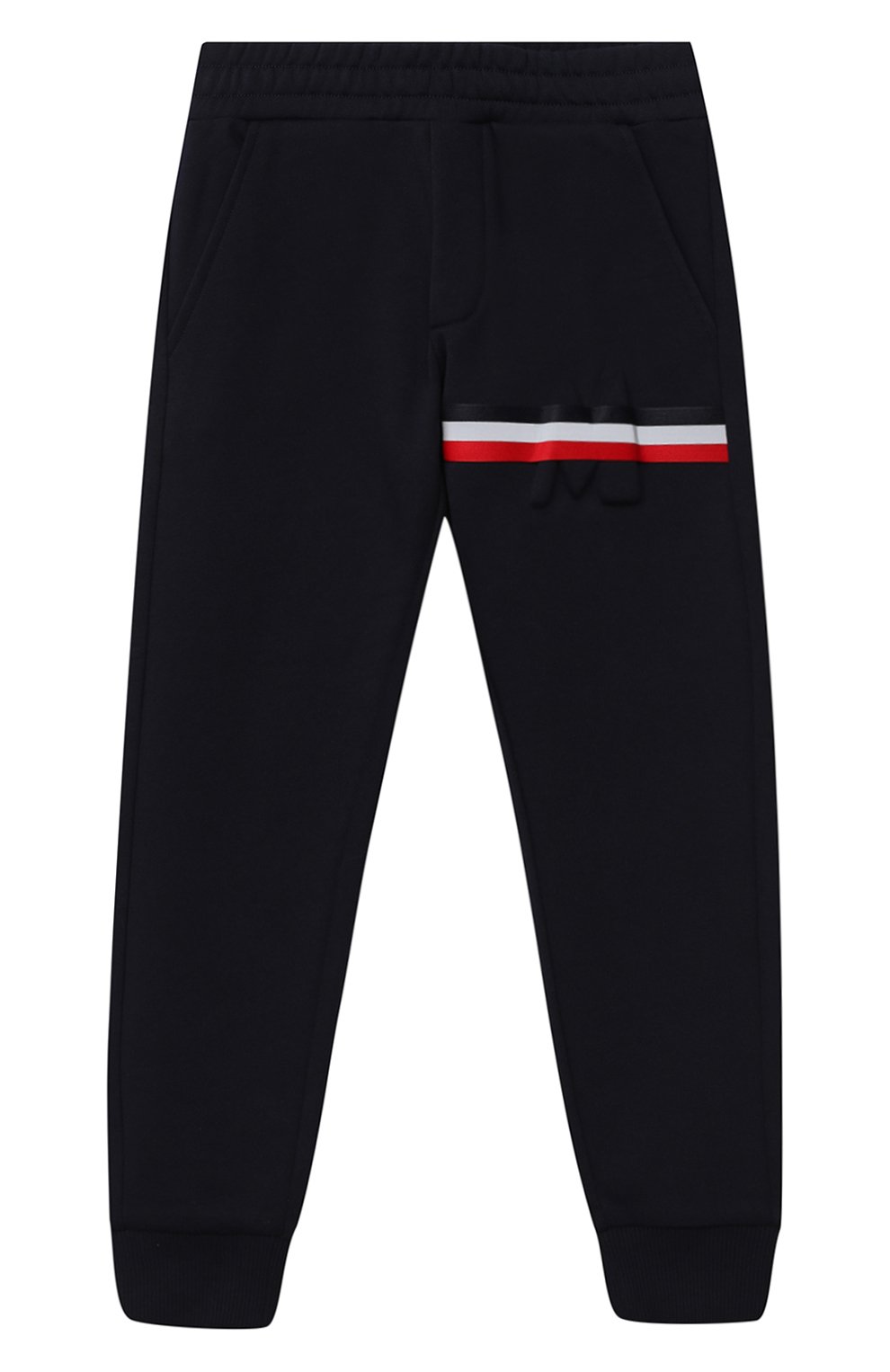 Хлопковые джоггеры MONCLER темно-синего цвета по цене 27050 руб., арт. F2-954-8H727-20-809B3/12-14A, фото 1 Хлопковые джоггеры MONCLER, арт. F2-954-8H727-20-809B3/12-14A, фото 1