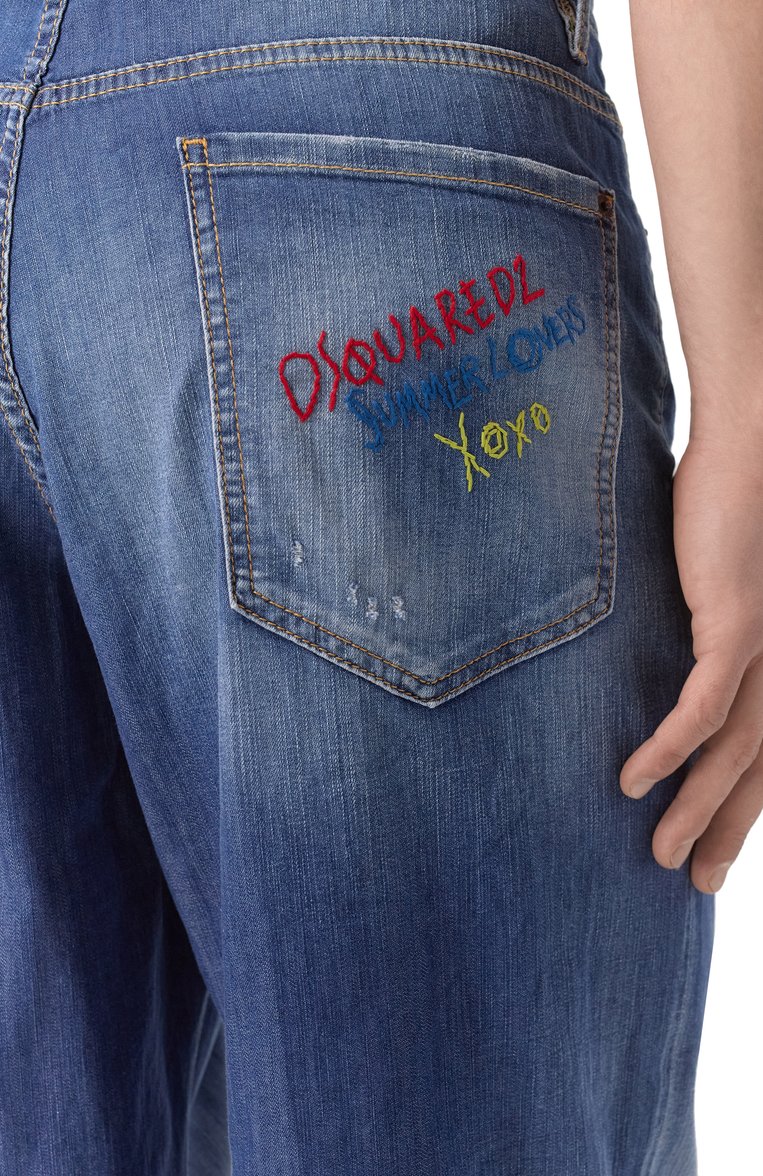 Мужские джинсы DSQUARED2 синего цвета, арт. S78LB0105/S30341 | Фото 5 (Кросс-КТ: Деним; Длина (брюки, джинсы): Стандартные; Детали: Вышивка, Делаве; Силуэт М (брюки): Широкие; Материал внешний: Хлопок, Деним; Стили: Streetwear; Автоматизация ТО: Проставлено; Автоматизация состава: Проставлено)