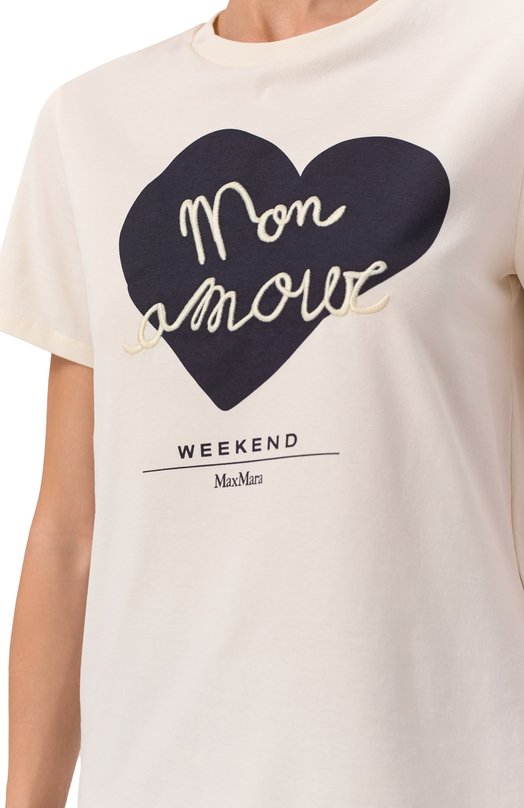 Хлопковая футболка Weekend Max Mara VELL0 Кремовый  VELL0 Фото 5