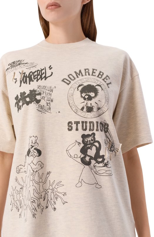 Хлопковая футболка DOMREBEL VARSITY BEAR T-SHIRT Кремовый  VARSITY BEAR T-SHIRT Фото 5