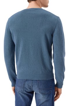Мужской джемпер из хлопка и кашемира CORNELIANI голубого цвета, арт. 25M598-2525176 | Фото 4 (Рукава: Длинные; Материал внешний: Хлопок; Длина (для топов): Стандартные; Мужское Кросс-КТ: Джемперы; Стили: Кэжуэл; Принт: Без принта; Вырез: Круглый)