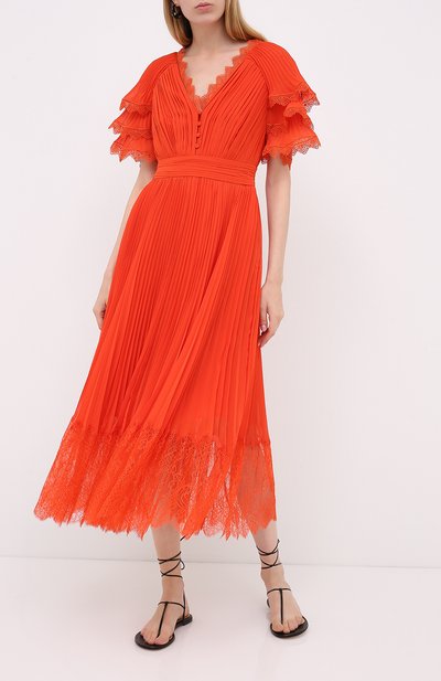 Платье SELF-PORTRAIT оранжевого цвета по цене 39950 руб., арт. PF20-085M, фото 3 Платье SELF-PORTRAIT, арт. PF20-085M, фото 3