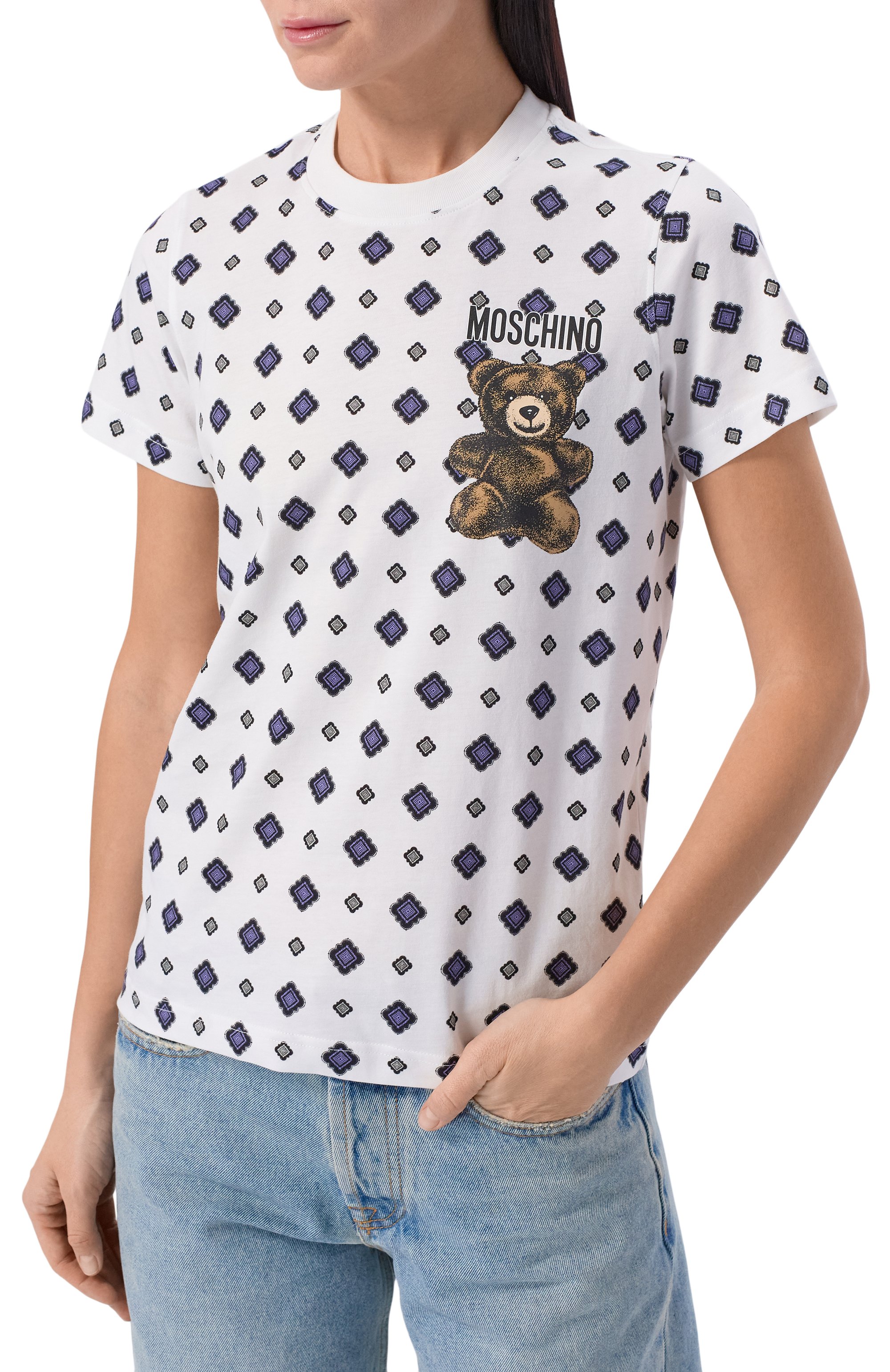 Хлопковая футболка MOSCHINO белого цвета по цене 34300 руб., арт. V0716/0541, фото 3 Хлопковая футболка MOSCHINO, арт. V0716/0541, фото 3