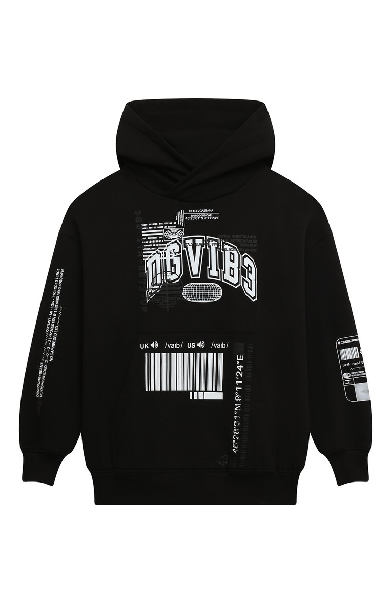 Детский хлопковое худи DOLCE & GABBANA черного цвета, арт. L7JWJS/G7M7B | Фото 1 (Материал внешний: Хлопок; Рукава: Длинные; Мальчики Кросс-КТ: Худи-одежда)
