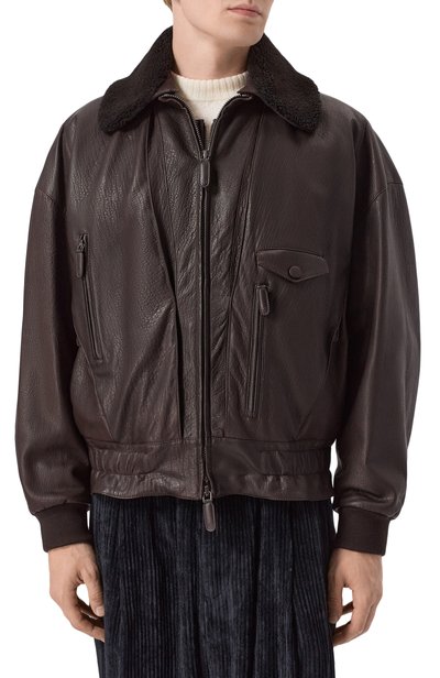 Кожаный бомбер с воротником из овчины GIORGIO ARMANI, арт. GM004415/AF30055, фото 3