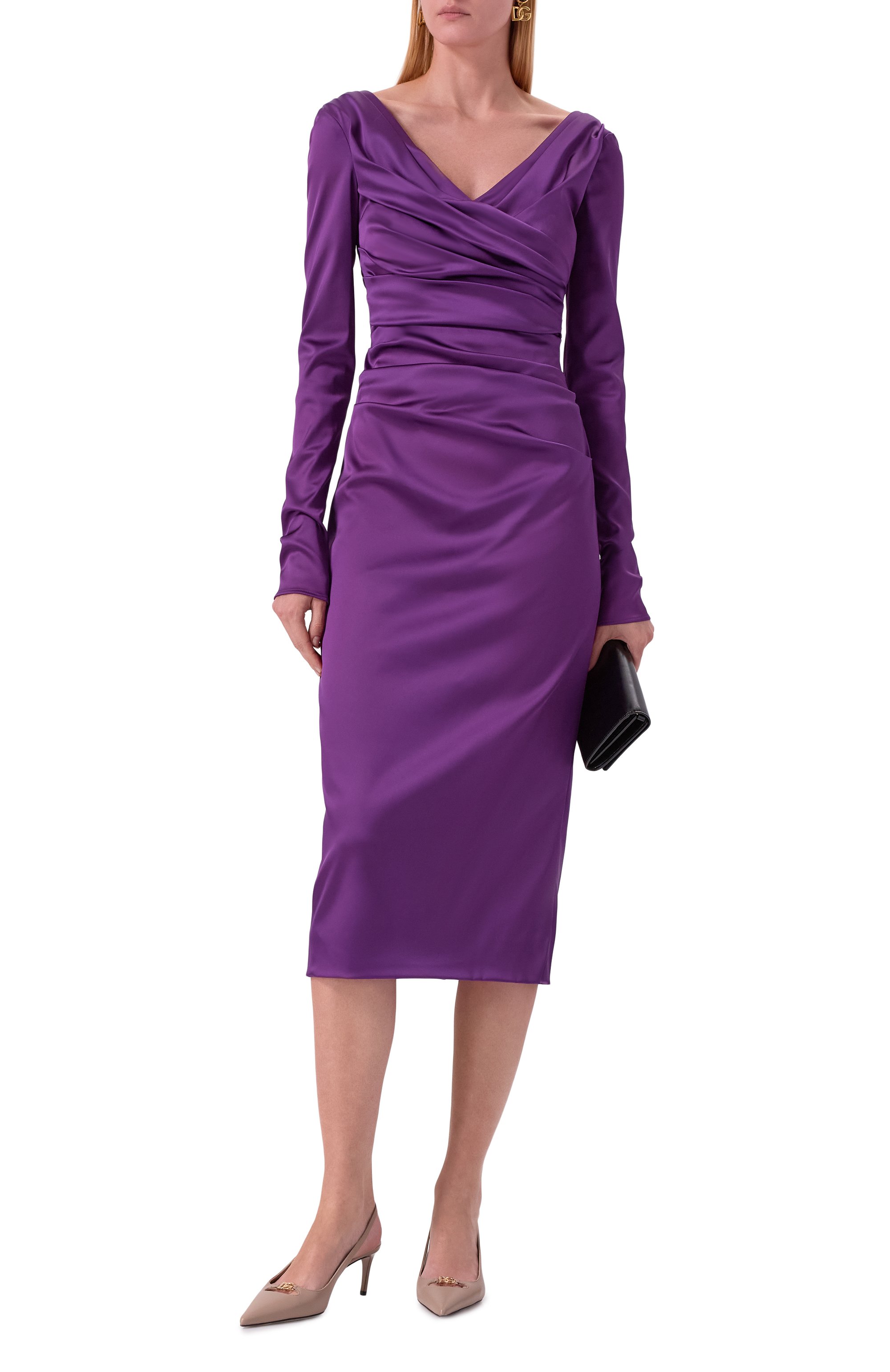 Атласное платье DOLCE & GABBANA фиолетового цвета по цене 389500 руб., арт. F6DJFT/FURHM, фото 2 Атласное платье DOLCE & GABBANA, арт. F6DJFT/FURHM, фото 2