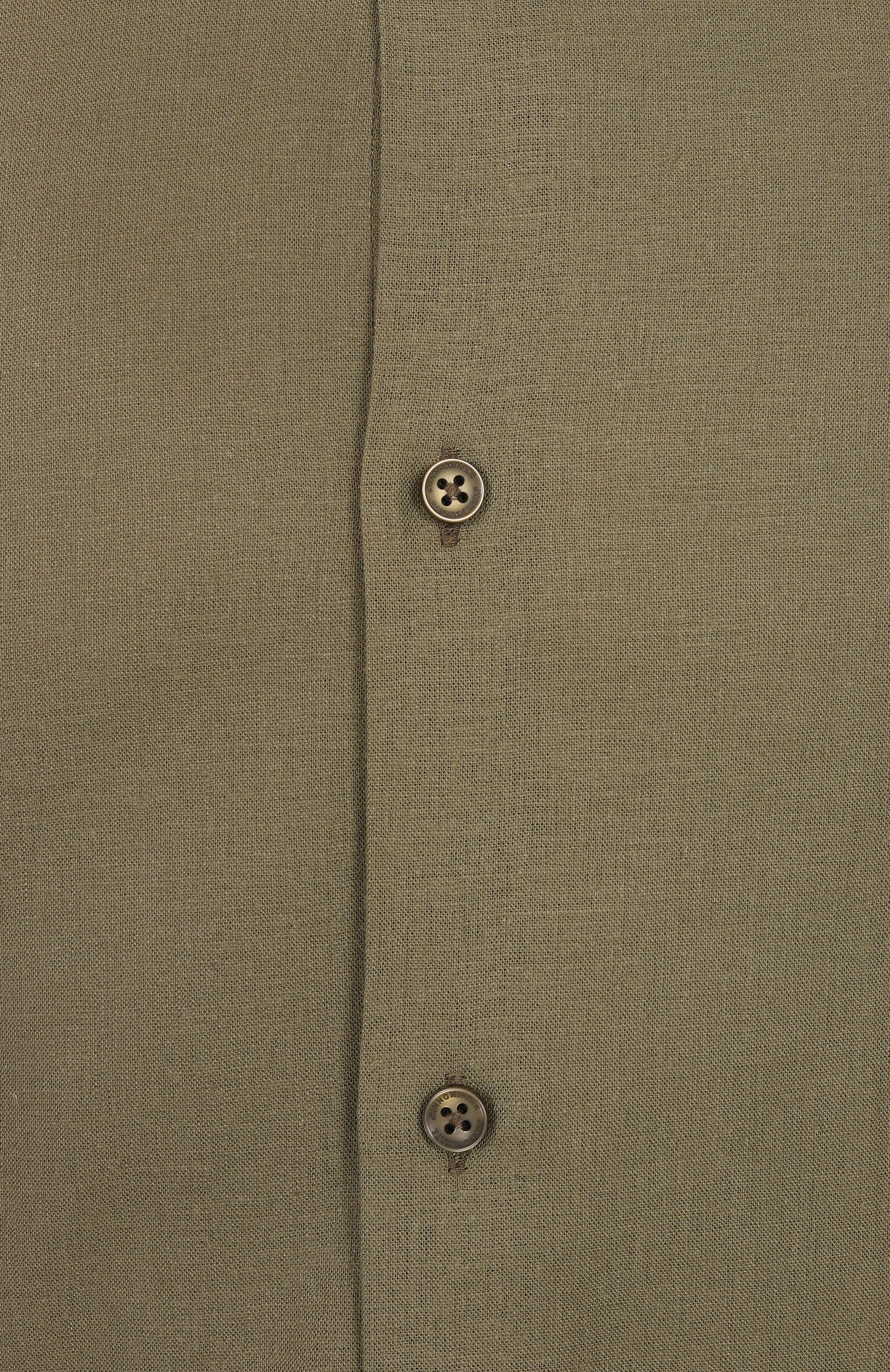 Рубашка изо льна и вискозы HINNOMINATE хаки цвета по цене 17550 руб., арт. HMABM01347, фото 6 Рубашка изо льна и вискозы HINNOMINATE, арт. HMABM01347, фото 6