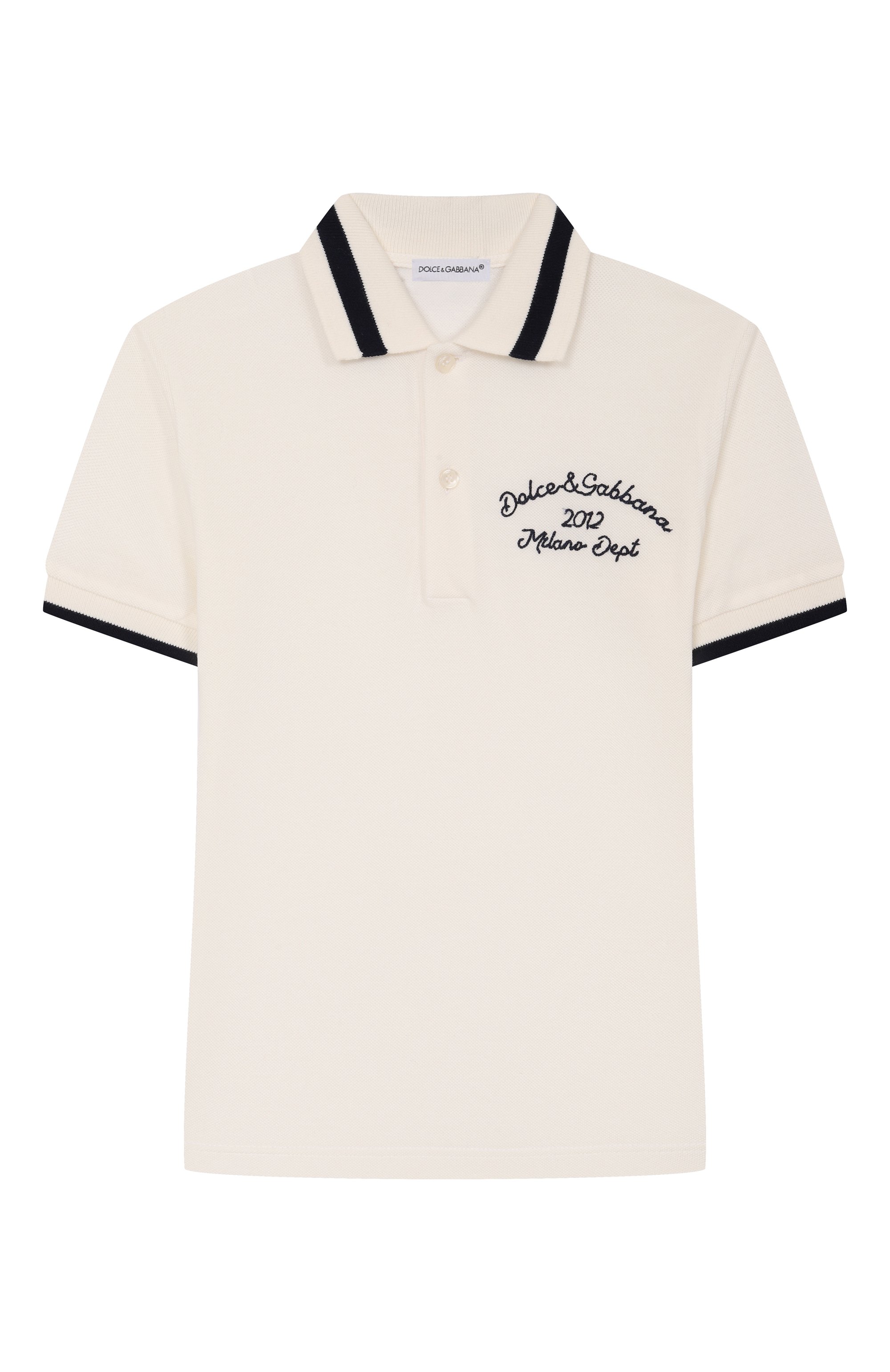 Хлопковое поло DOLCE & GABBANA кремового цвета по цене 29650 руб., арт. L4JTGW/G7PFM/8-12+, фото 1 Хлопковое поло DOLCE & GABBANA, арт. L4JTGW/G7PFM/8-12+, фото 1
