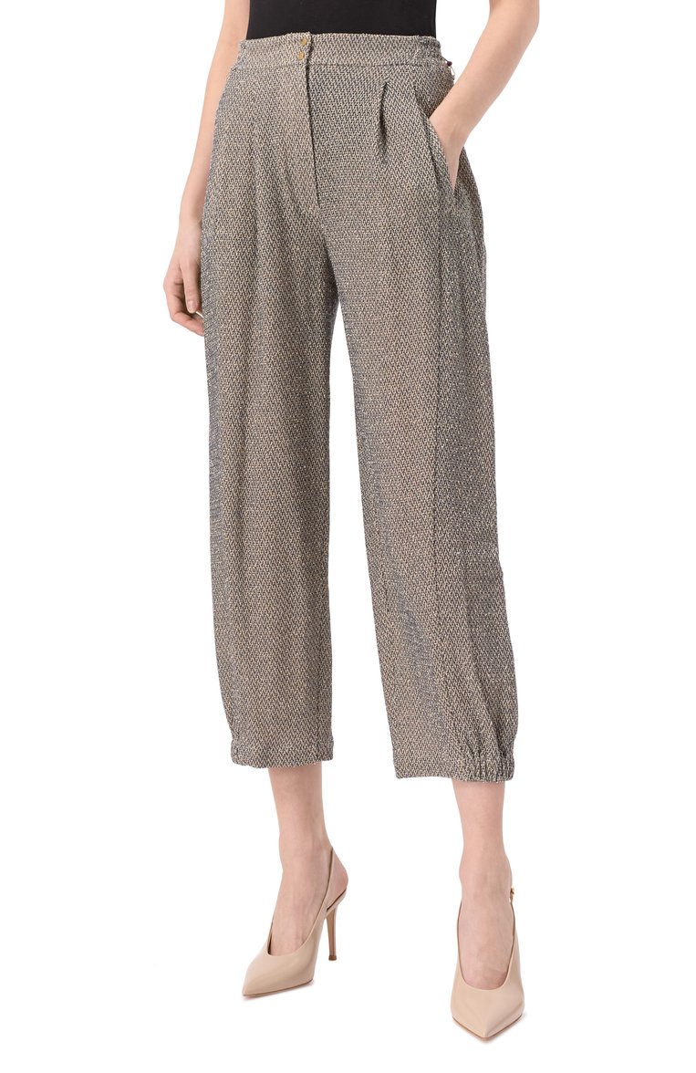 Женские хлопковые брюки GIORGIO ARMANI темно-серого цвета, арт. GW001072/AF15058 | Фото 3 (Длина (брюки, джинсы): Укороченные; Материал внешний: Хлопок; Женское Кросс-КТ: Брюки-одежда; Стили: Классический; Кросс-КТ: костюм; Силуэт Ж (брюки и джинсы): Джоггеры)