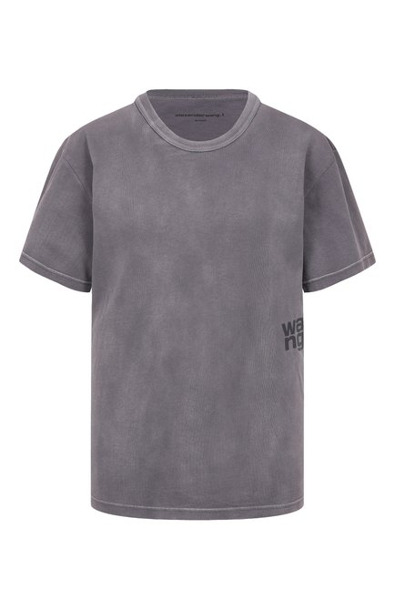 Женская хлопковая футболка ALEXANDERWANG.T темно-серого цвета, арт. 4CC3241520 | Фото 1 (Рукава: Короткие; Драгоценные камни: Проставлено; Длина (для топов): Стандартные; Материал внешний: Хлопок; Материал сплава: Проставлено)