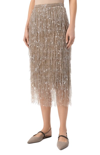 Шелковая юбка с отделкой пайетками BRUNELLO CUCINELLI, арт. MF940G3801, фото 3