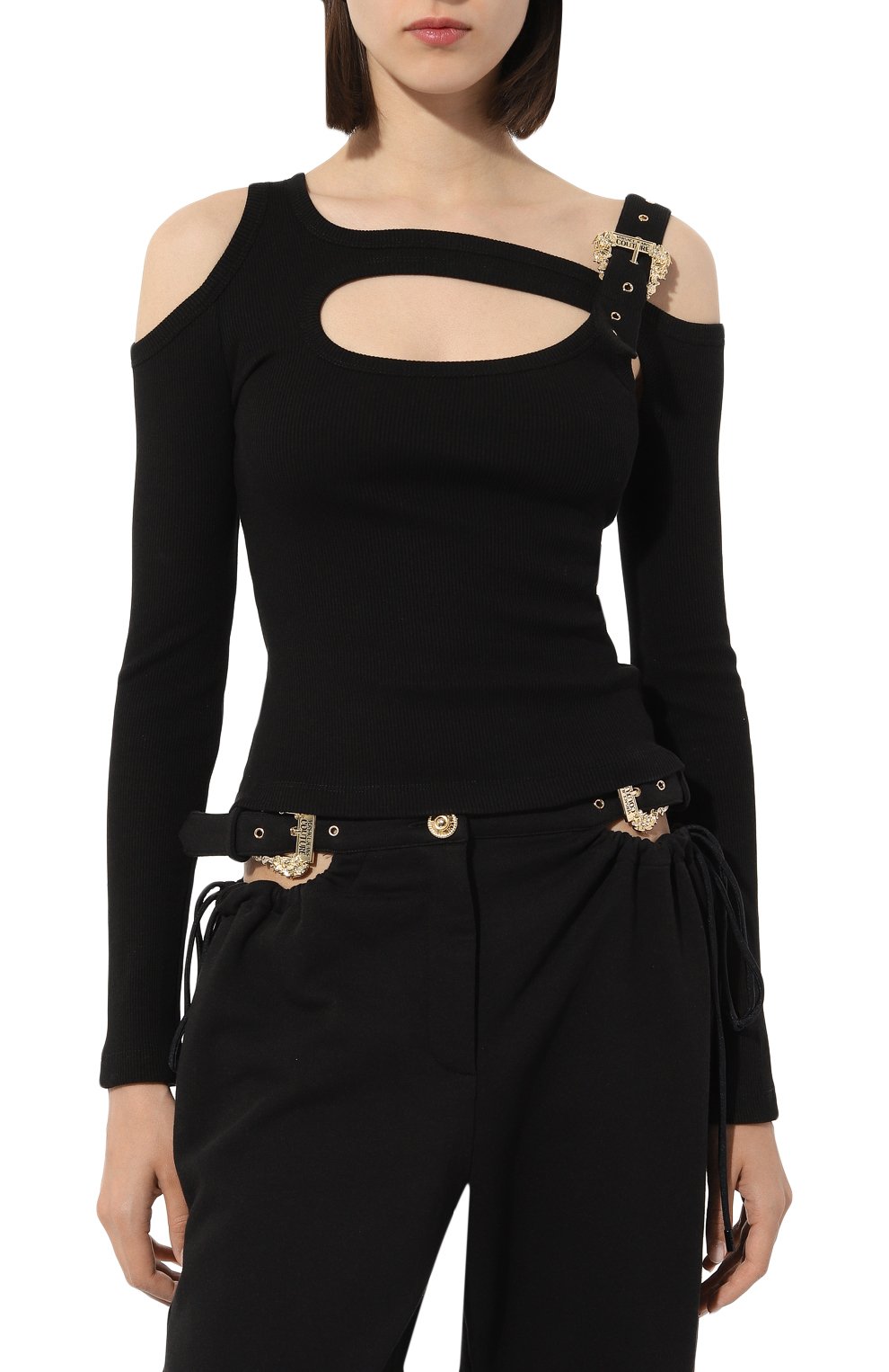 Хлопковый топ VERSACE JEANS COUTURE черного цвета по цене 29950 руб., арт. 74HAH607/J0004, фото 3 Хлопковый топ VERSACE JEANS COUTURE, арт. 74HAH607/J0004, фото 3