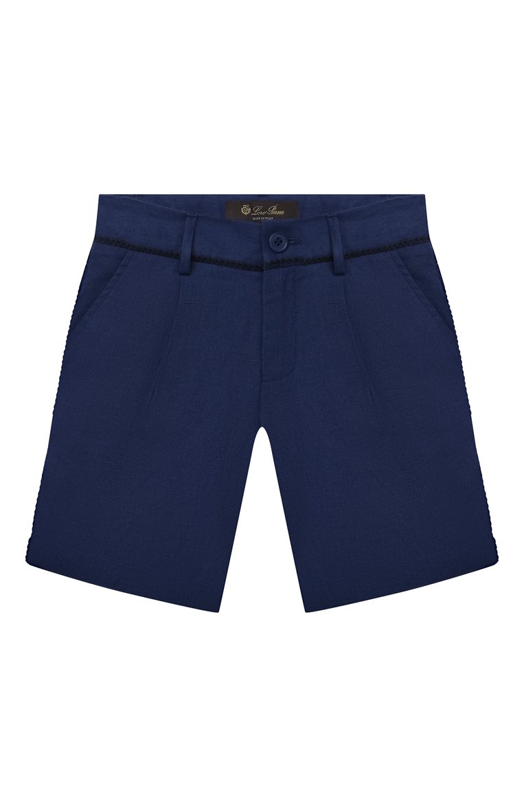 Детские льняные шорты LORO PIANA синего цвета, арт. FAL5897 | Фото 1 (Материа�л внешний: Лен; Мальчики Кросс-КТ: Шорты-одежда; Региональные ограничения белый список (Axapta Mercury): RU; Нос: Не проставлено; Ростовка одежда: 10 - 11 лет | 140 - 146см, 12 лет | 152 см, 2 года | 92 см, 4 года | 104 см, 6 лет | 116 см, 8 лет | 128 см)
