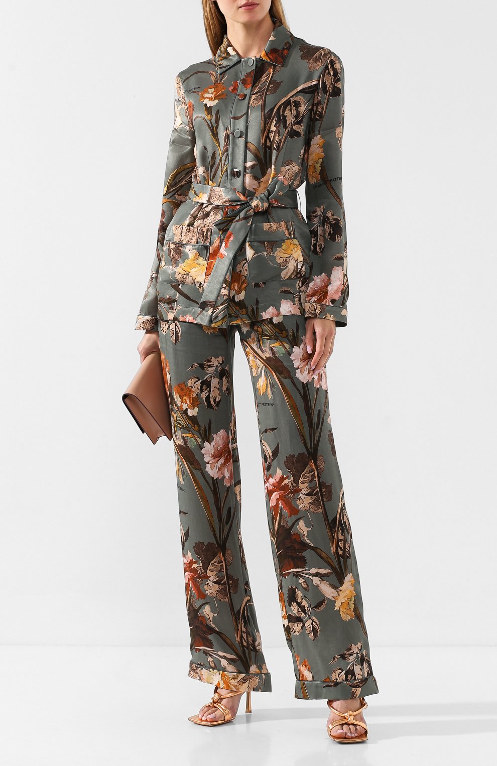 Блузка с поясом OFF-WHITE зеленого цвета по цене 87100 руб., арт. 0WGA051E19B170854199, фото 2 Блузка с поясом OFF-WHITE, арт. 0WGA051E19B170854199, фото 2