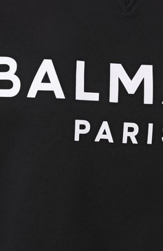 Женский хлопковый свитшот BALMAIN черного цвета, арт. EF1JQ002/BB02 | Фото 6 (Драгоценные камни: Проставлено; Рукава: Длинные; Материал сплава: Проставлено; Длина (для топов): Укороченные; Женское Кросс-КТ: Свитшот-одежда; Стили: Кэжуэл; Материал внешний: Хлопок)