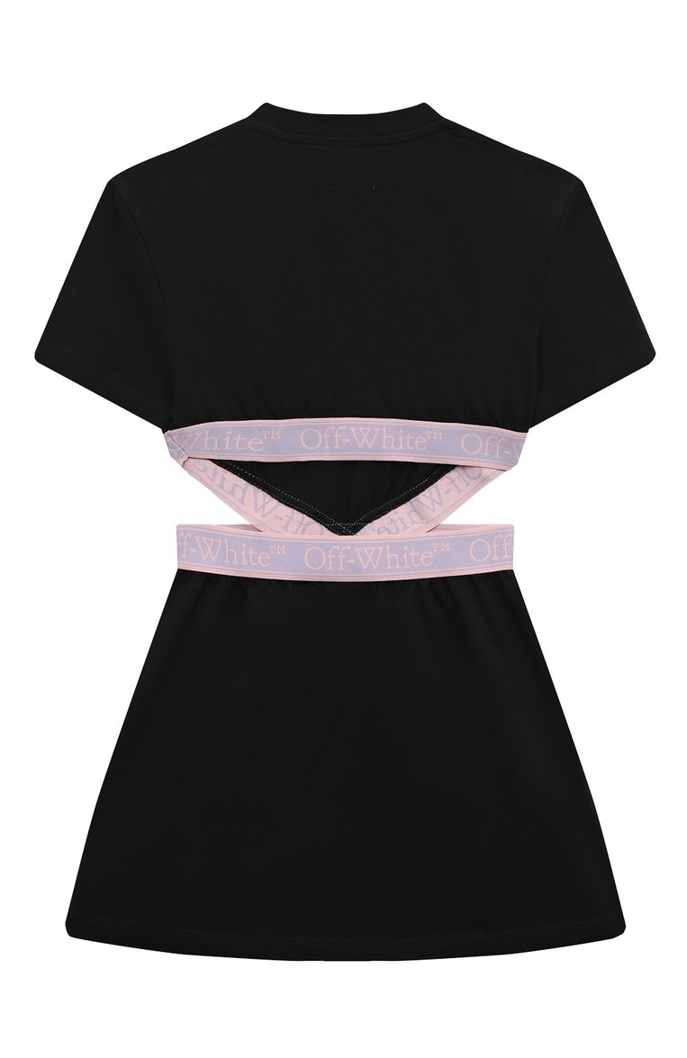 Детское хлопковое платье OFF-WHITE черного цвета, арт. 0GDB055S24JER001/4-10 | Фото 2 (Рукава: Короткие; Драгоценные камни: Проставлено; Материал сплава: Проставлено; Материал внешний: Хлопок; Девочки Кросс-КТ: Платье-одежда; Случай: Повседневный; Ростовка одежда: 10 - 11 лет | 140 - 146см, 6 лет | 116 см, 8 лет | 128 см)