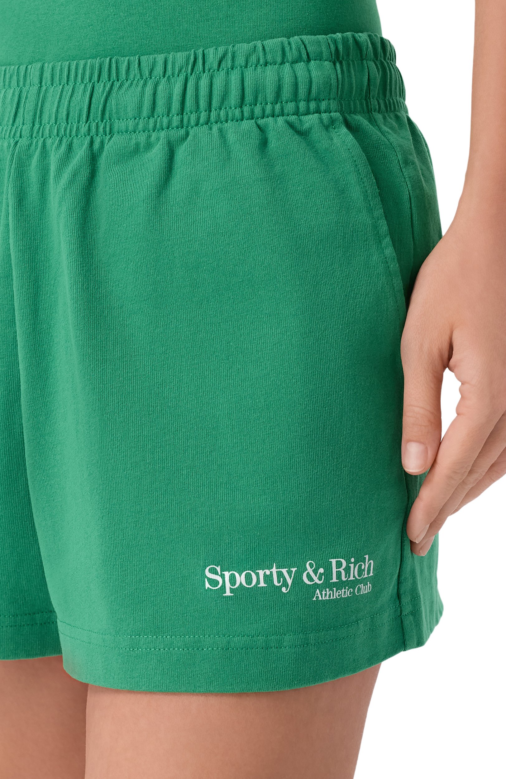 Хлопковые шорты SPORTY AND RICH зеленого цвета по цене 17150 руб., арт. SH03773093GR19, фото 5 Хлопковые шорты SPORTY AND RICH, арт. SH03773093GR19, фото 5