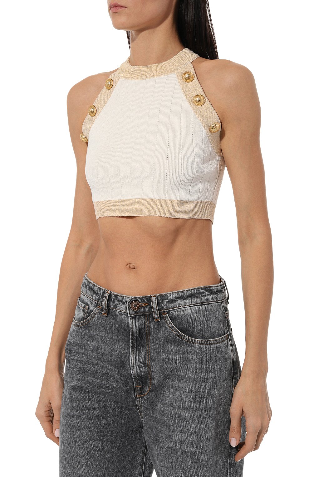 Топ из вискозы BALMAIN белого цвета по цене 99000 руб., арт. AF1AB022KD74, фото 3 Топ из вискозы BALMAIN, арт. AF1AB022KD74, фото 3