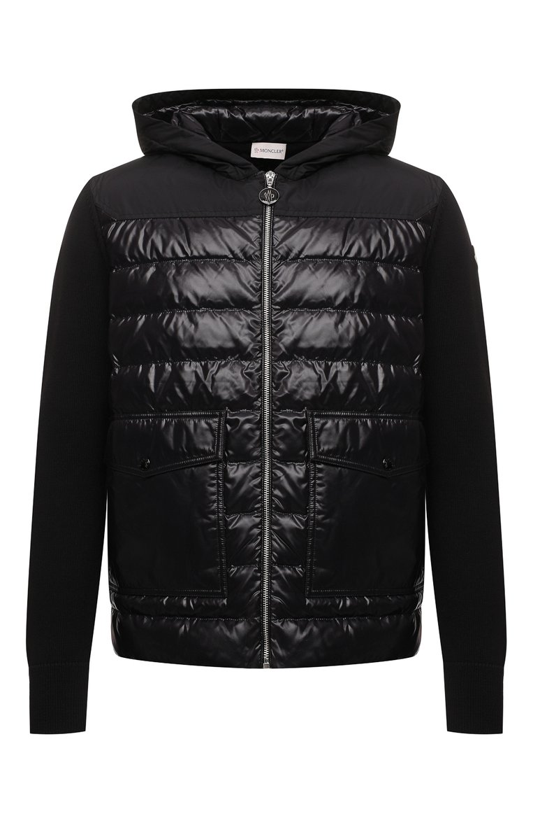 Мужской комбинированный кардиган MONCLER черного цвета, арт. H1-091-9B000-19-M1393 | Фото 1 (Материал внешний: Синтетический материал, Хлопок; Материал подклада: Синтетический материал; Материал утеплителя: Пух и перо; Длина (для топов): Стандартные; Рукава: Длинные; Мужское Кросс-КТ: Кардиган-одежда; Стили: Кэжуэл; Драгоценные камни: Проставлено; Материал сплава: Проставлено)