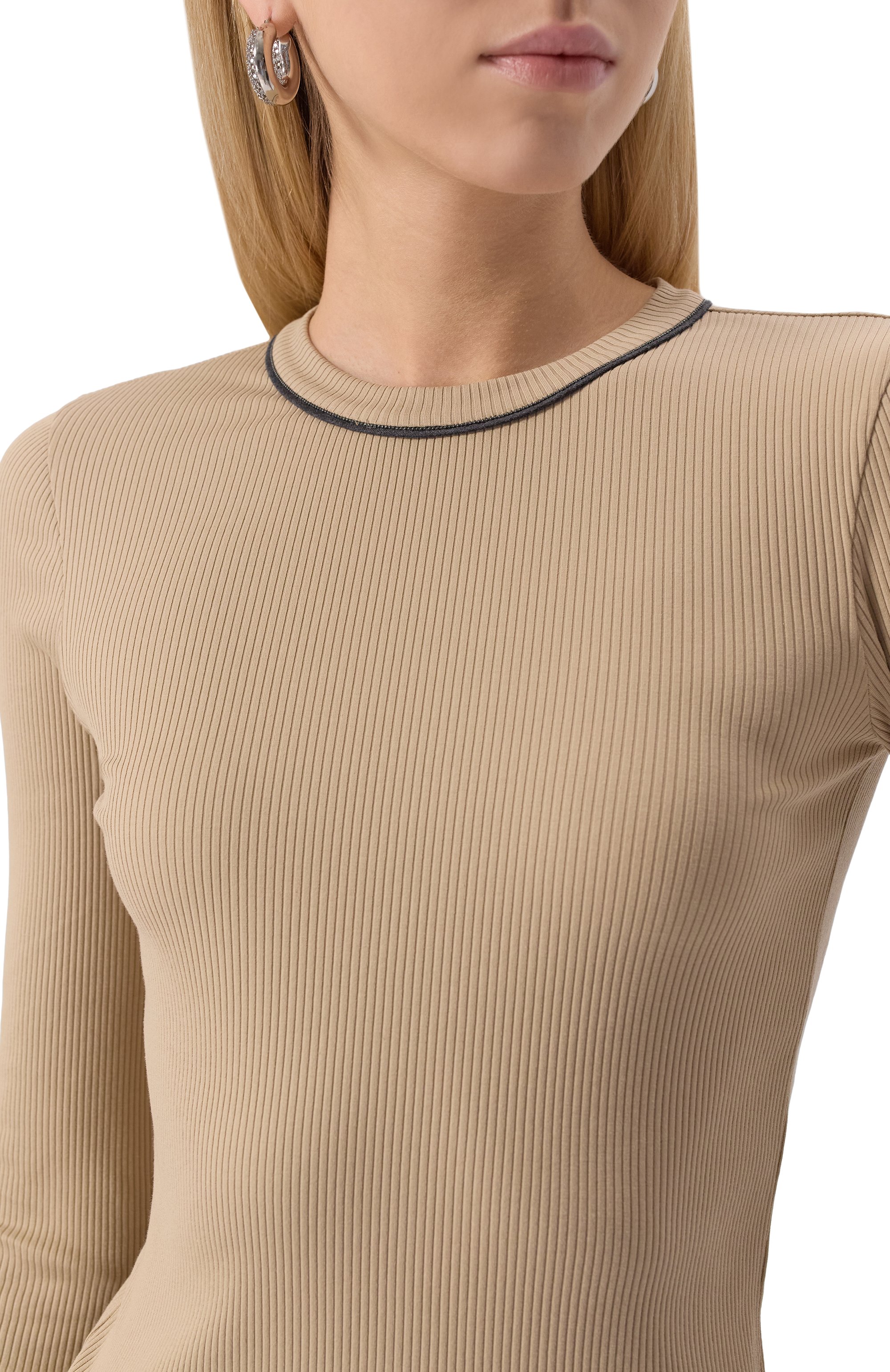 Хлопковый лонгслив BRUNELLO CUCINELLI бежевого цвета по цене 99900 руб., арт. MG902FP300, фото 5 Хлопковый лонгслив BRUNELLO CUCINELLI, арт. MG902FP300, фото 5