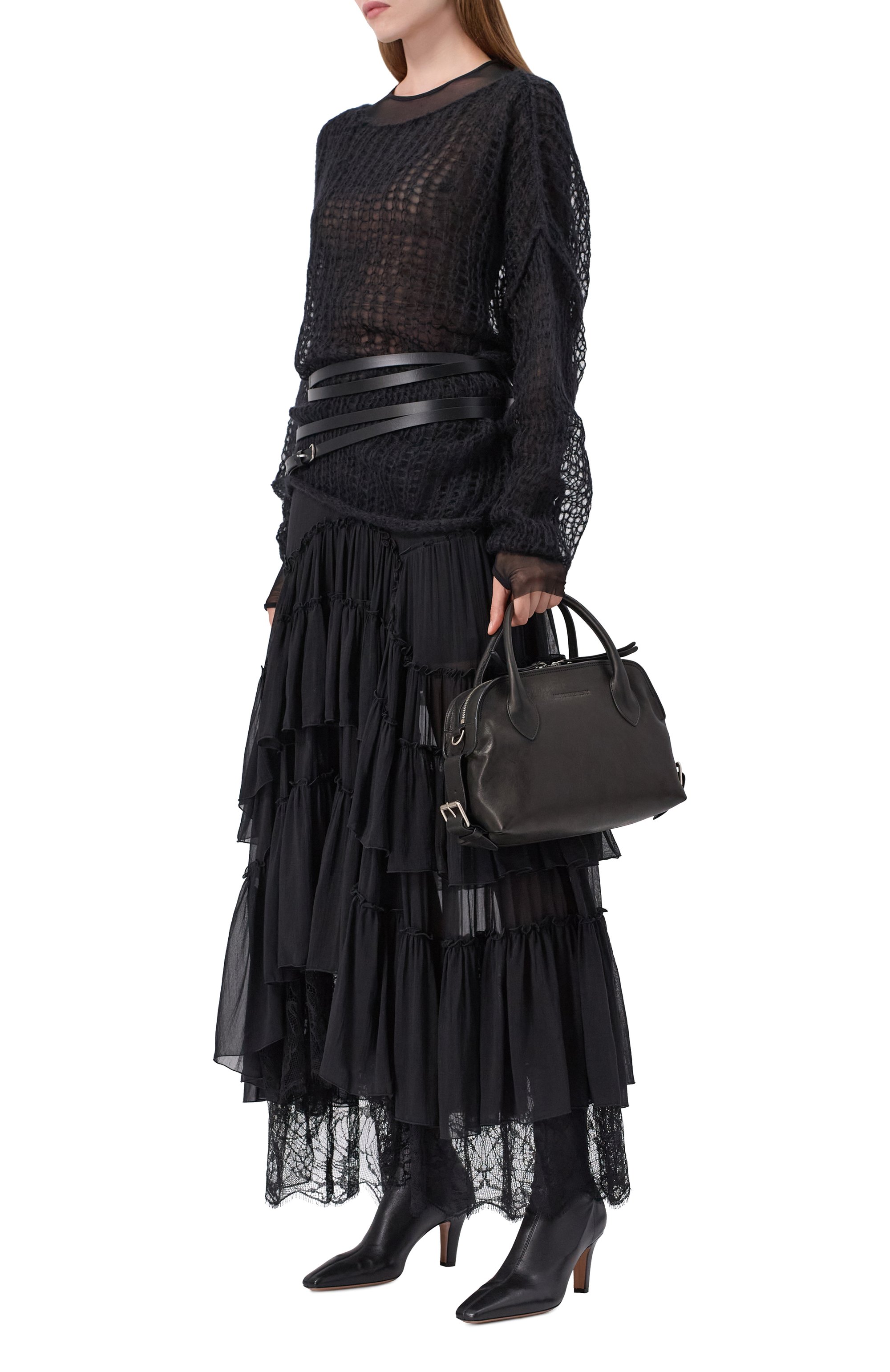 ANN DEMEULEMEESTER フード付きカットソー XXS Женская черная сумка lowa small ANN DEMEULEMEESTER купить в
