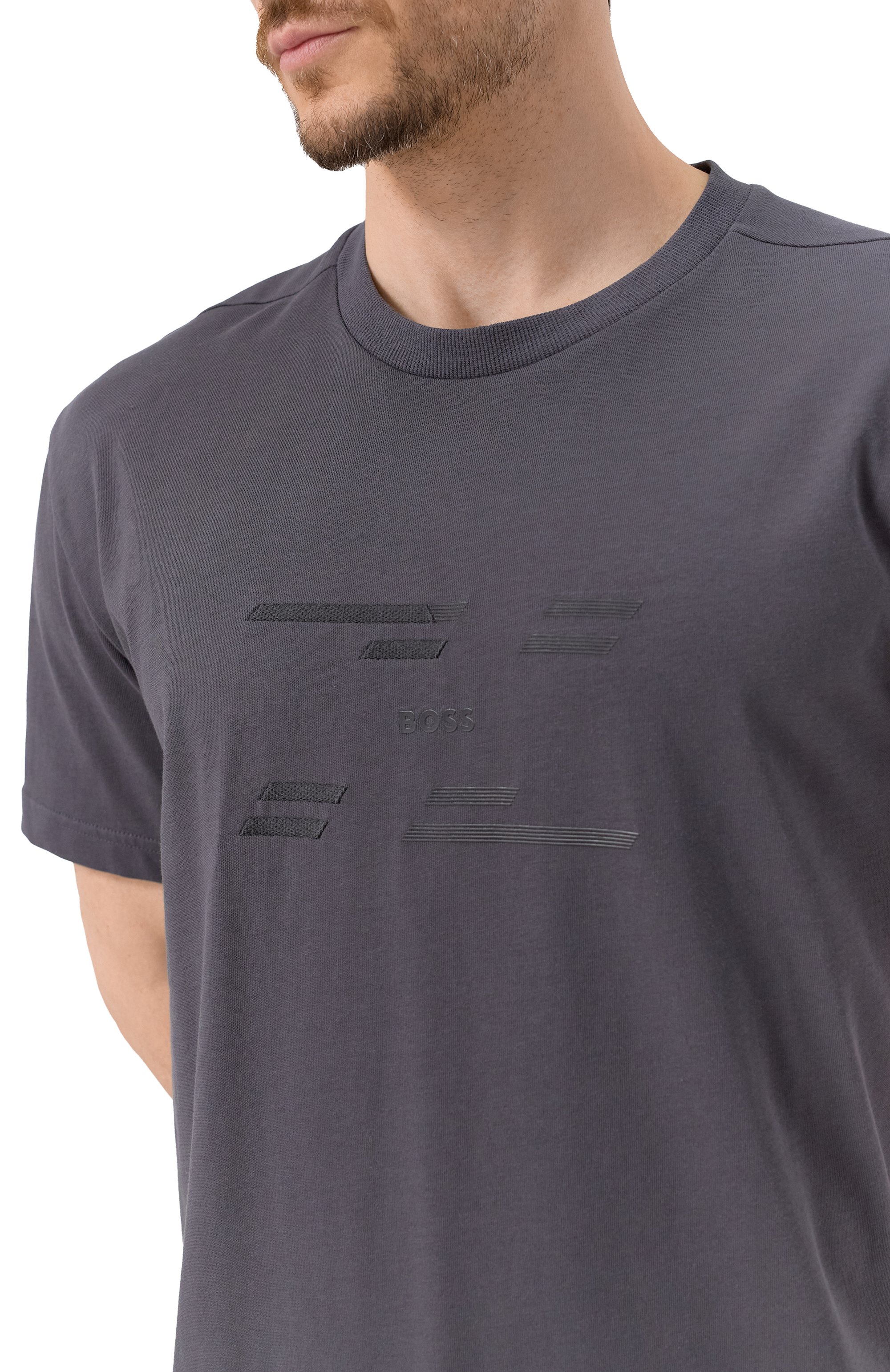 Хлопковая футболка BOSS GREEN темно-серого цвета по цене 13450 руб., арт. 50530997, фото 5 Хлопковая футболка BOSS GREEN, арт. 50530997, фото 5