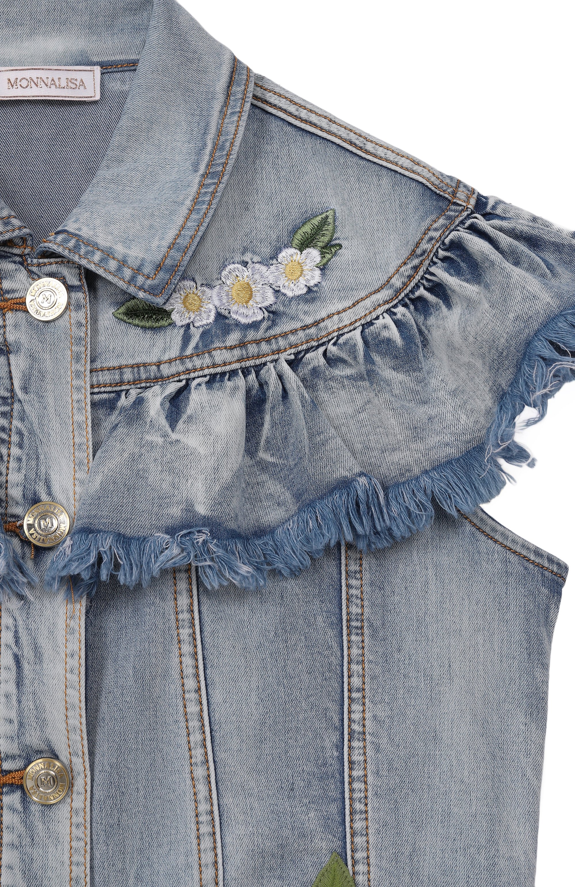 Джинсовый жилет MONNALISA голубого цвета по цене 24800 руб., арт. 19G105RU, фото 3 Джинсовый жилет MONNALISA, арт. 19G105RU, фото 3