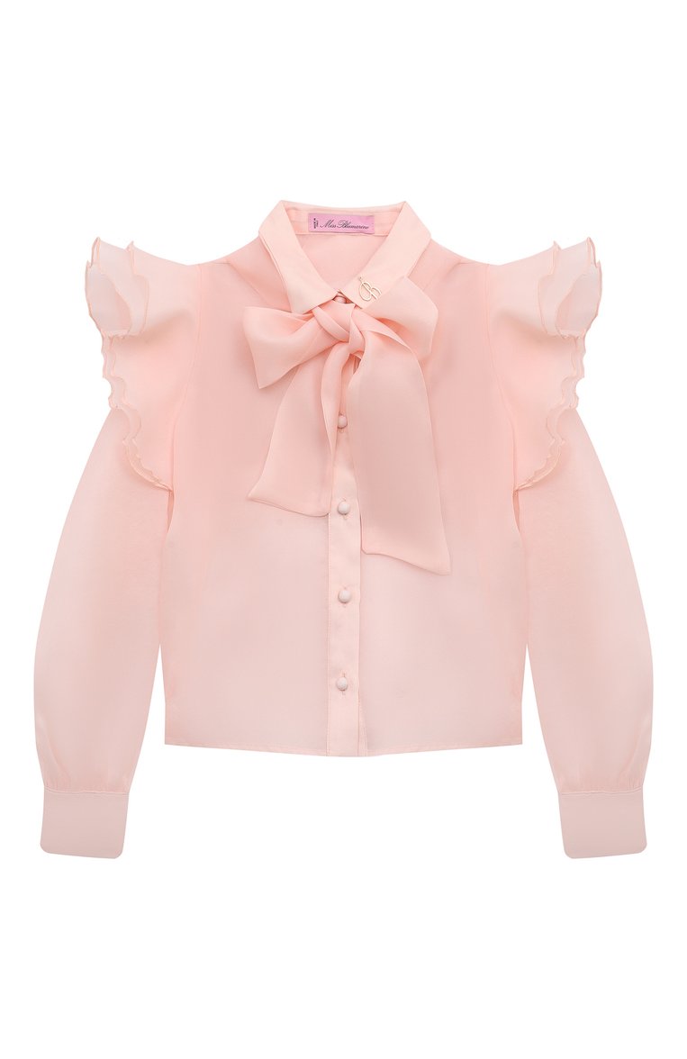 Детское блузка BLUMARINE светло-розового цвета, арт. IA4001T3839 | Фото 1 (Материал внешний: Синтетический материал; Материал подклада: Хлопок; Рукава: Длинные; Стили: Классический; Автоматизация ТО: Проставлено; Автоматизация состава: Простав�лено; Ростовка одежда: 8 лет | 128 см, 12 лет | 152 см, 16 лет | 164 см, 6 лет | 116 см, 10 - 11 лет | 140 - 146см)