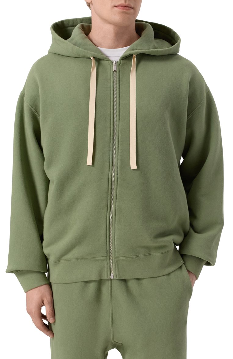 Мужской хлопковый кардиган JIL SANDER зеленого цвета, арт. J47HG0106/J20295 | Фото 3 (Рукава: Длинные; Автоматизация состава: Проставлено; Материал внешний: Хлопок; Длина (для топов): Стандартные; Автоматизация ТО: Проставлено; Мужское Кросс-КТ: Толстовка-одежда; Стили: Спорт-шик, Милитари)