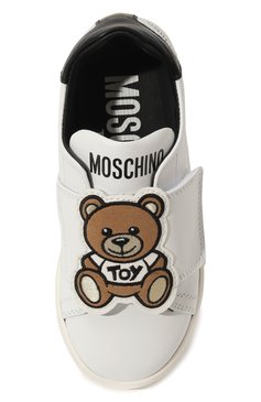 Детские кожаные кеды MOSCHINO белого цвета, арт. 77451/28-35 | Фото 4 (Мальчики Кросс-КТ: Обувь-низкие; Материал внутренний: Натуральная кожа; Материал сплава: Проставлено; Нос: Не проставлено; Кросс-КТ: велькро)