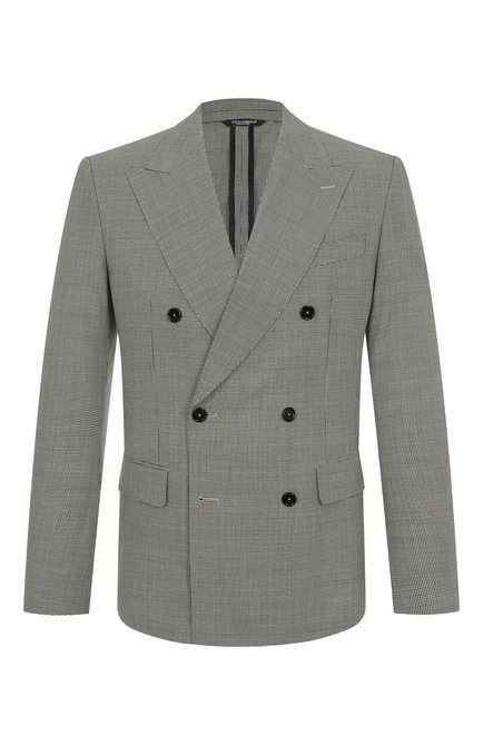 Мужской шерстяной пиджак DOLCE & GABBANA серого цвета, арт. G2QS7T/FQ20I | Фото 1 (Драгоценные камни: Проставлено; Длина (для топов): Стандартные; Материал внешний: Шерсть; Рукава: Длинные; Материал сплава: Проставлено)