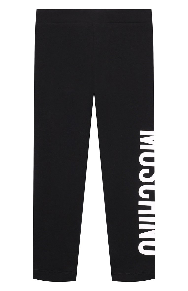 Детские хлопковые легинсы MOSCHINO черного цвета, арт. HDP067/LBA11/10-14 | Фото 1 (Материал внешний: Хлопок; Нос: Не проставлено; Де�вочки Кросс-КТ: Леггинсы-одежда; Ростовка одежда: 10 - 11 лет | 140 - 146см, 13 - 15 лет | 158 см, 12 лет | 152 см)