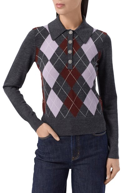 Шерстяное поло SELF-PORTRAIT темно-серого цвета по цене 59650 руб., арт. RS26185TGR, фото 3 Шерстяное поло SELF-PORTRAIT, арт. RS26185TGR, фото 3