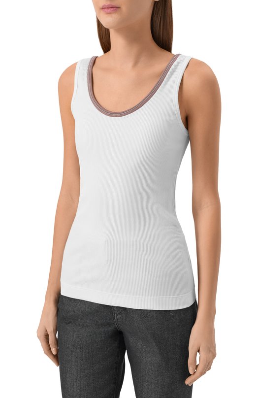 Хлопковая майка Brunello Cucinelli MG902D0310 Белый  MG902D0310 Фото 3