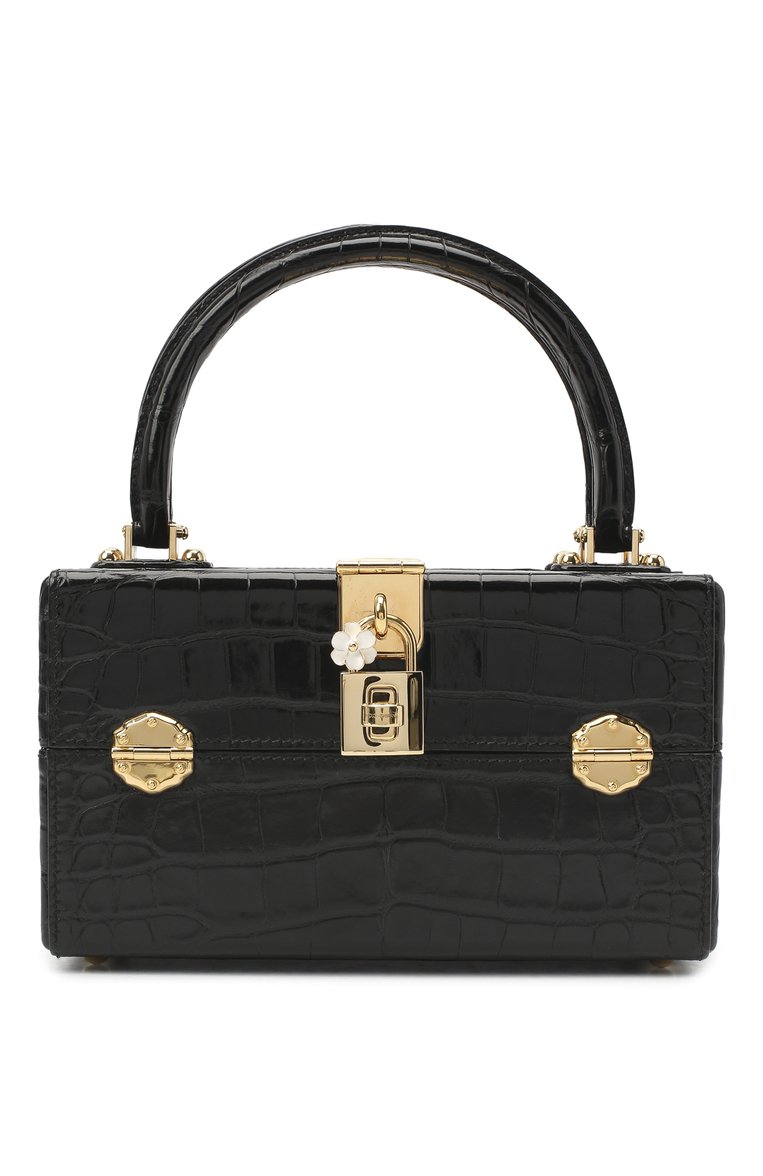 Женская сумка dolce box из кожи крокодила DOLCE & GABBANA черного цвета, арт. BB6238/B2CL6 | Фото 1 (Размер: small; Сумки-технические: Сумки top-handle; �Материал: Экзотическая кожа)