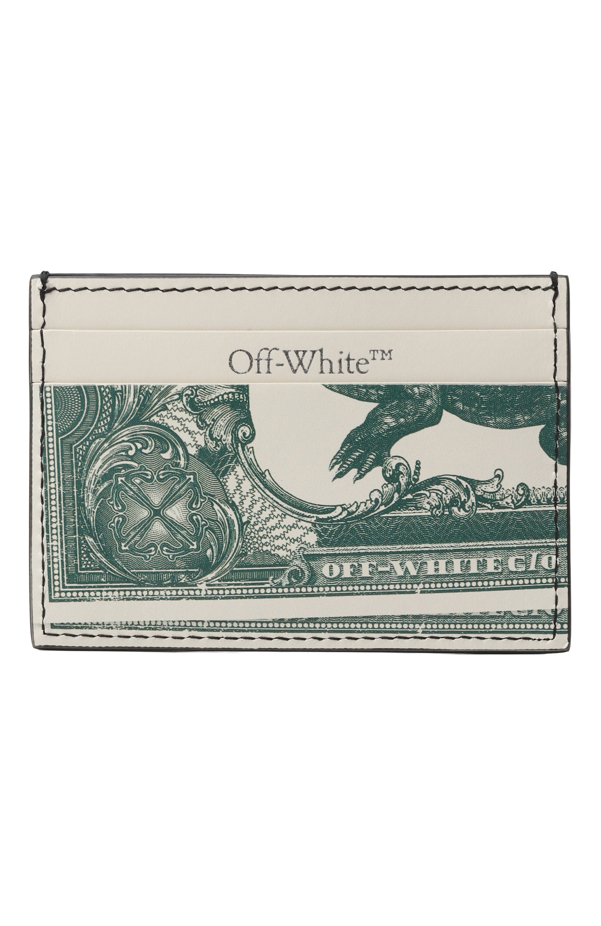 Кожаный футляр для кредитных карт OFF-WHITE зеленого цвета по цене 26350 руб., арт. 0MND09DS25LEA001, фото 1 Кожаный футляр для кредитных карт OFF-WHITE, арт. 0MND09DS25LEA001, фото 1