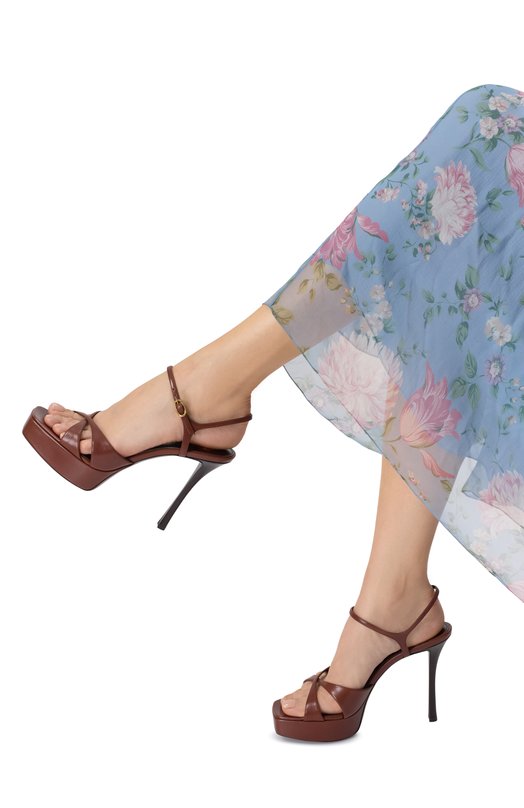 Кожаные босоножки Debbie 110 Saint Laurent 825303/AACSQ Коричневый  825303/AACSQ Фото 3