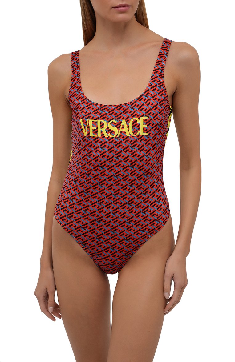 Женский слитный купальник VERSACE разноцветного цвета, арт. 1001408/1A01663 | Фото 2 (Длина Ж (юбки, платья, шорты): Мини; Материал внешний: Синтетический материал; Материал сплава: Проставлено; Женское Кросс-КТ: Слитные купальники; Драгоценные камни: Проставлено)