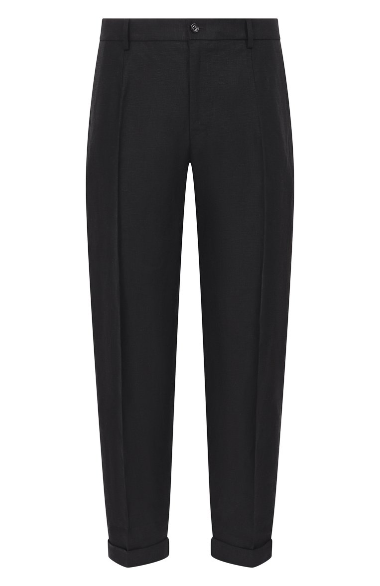 Мужские льняные брюки DOLCE & GABBANA черного цвета, арт. GP11XT/FU4MC | Фото 1 (Длина (брюки, джинсы): Стандартные; Материал внешний: Лен; Случай: Повседневный, Формальный; Стили: Кэжуэл; Автоматизация ТО: Проставлено; Автоматизация состава: Проставлено)