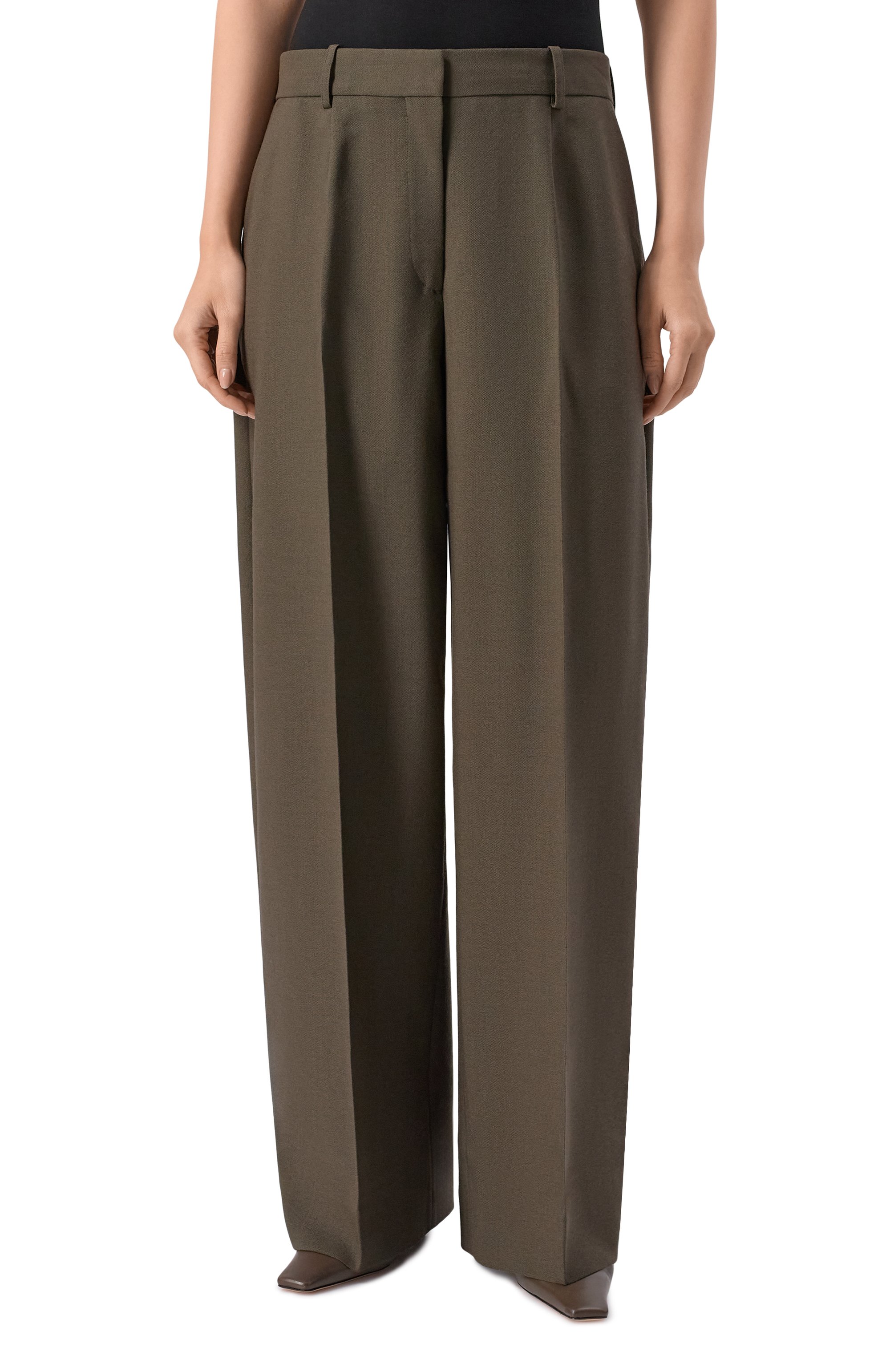 Шерстяные брюки TOTEME хаки цвета по цене 98500 руб., арт. 254-WRB0303-FB0537, фото 3 Шерстяные брюки TOTEME, арт. 254-WRB0303-FB0537, фото 3