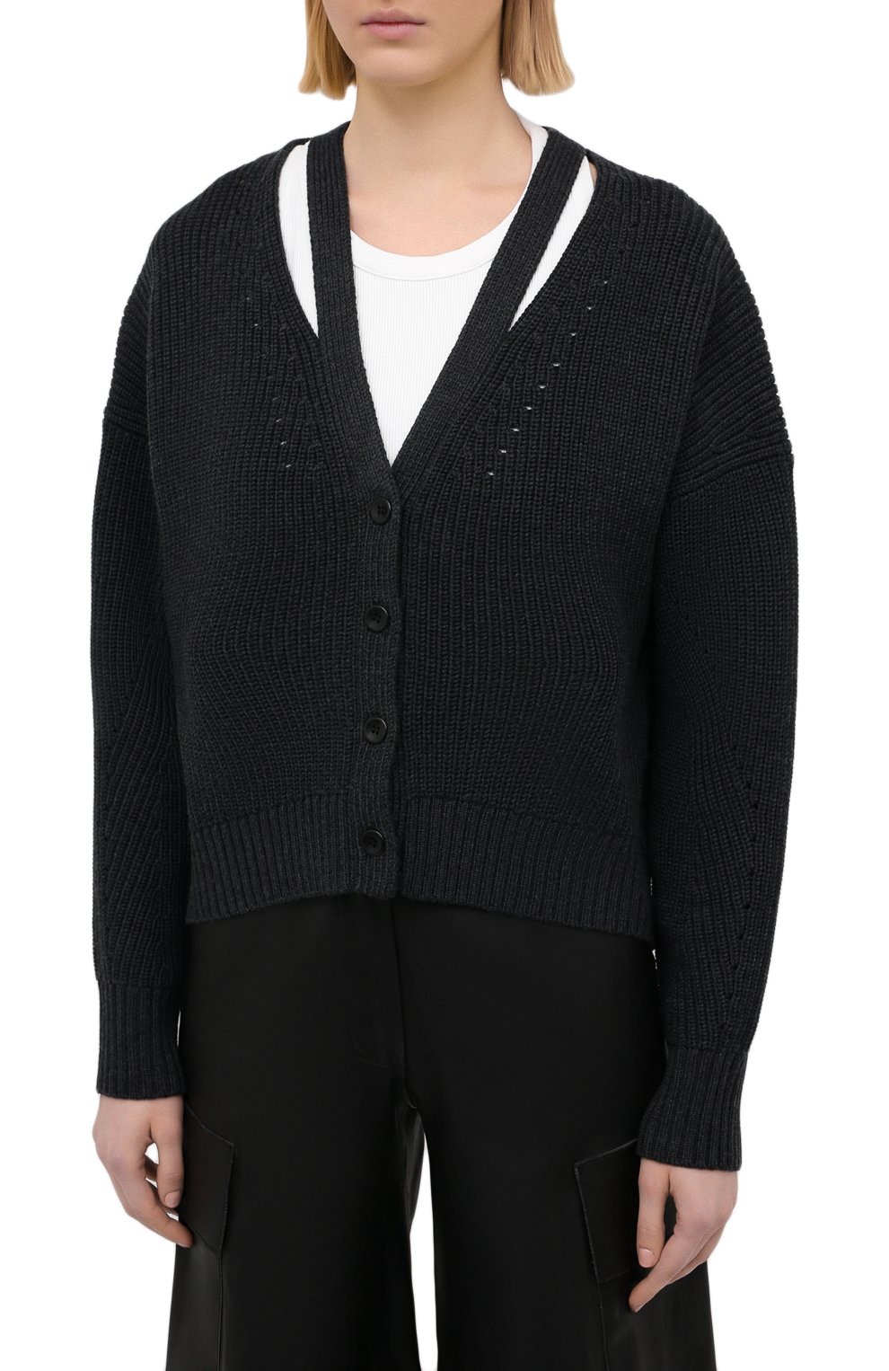 Шерстяной кардиган PROENZA SCHOULER WHITE LABEL черного цвета по цене 41050 руб., арт. WL2117569-KW120, фото 3 Шерстяной кардиган PROENZA SCHOULER WHITE LABEL, арт. WL2117569-KW120, фото 3