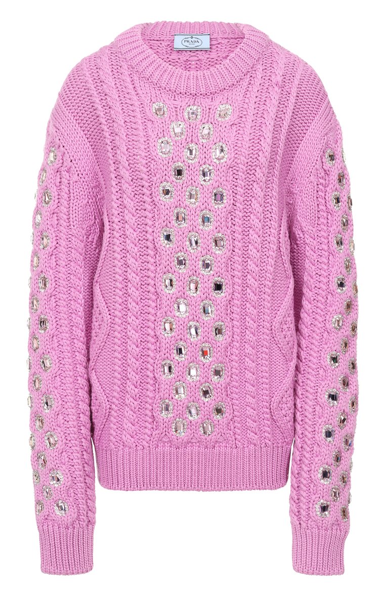 Шерстяной свитер с отделкой стразами PRADA, арт. P24S0O-1U7D-F0014-192, фото 1