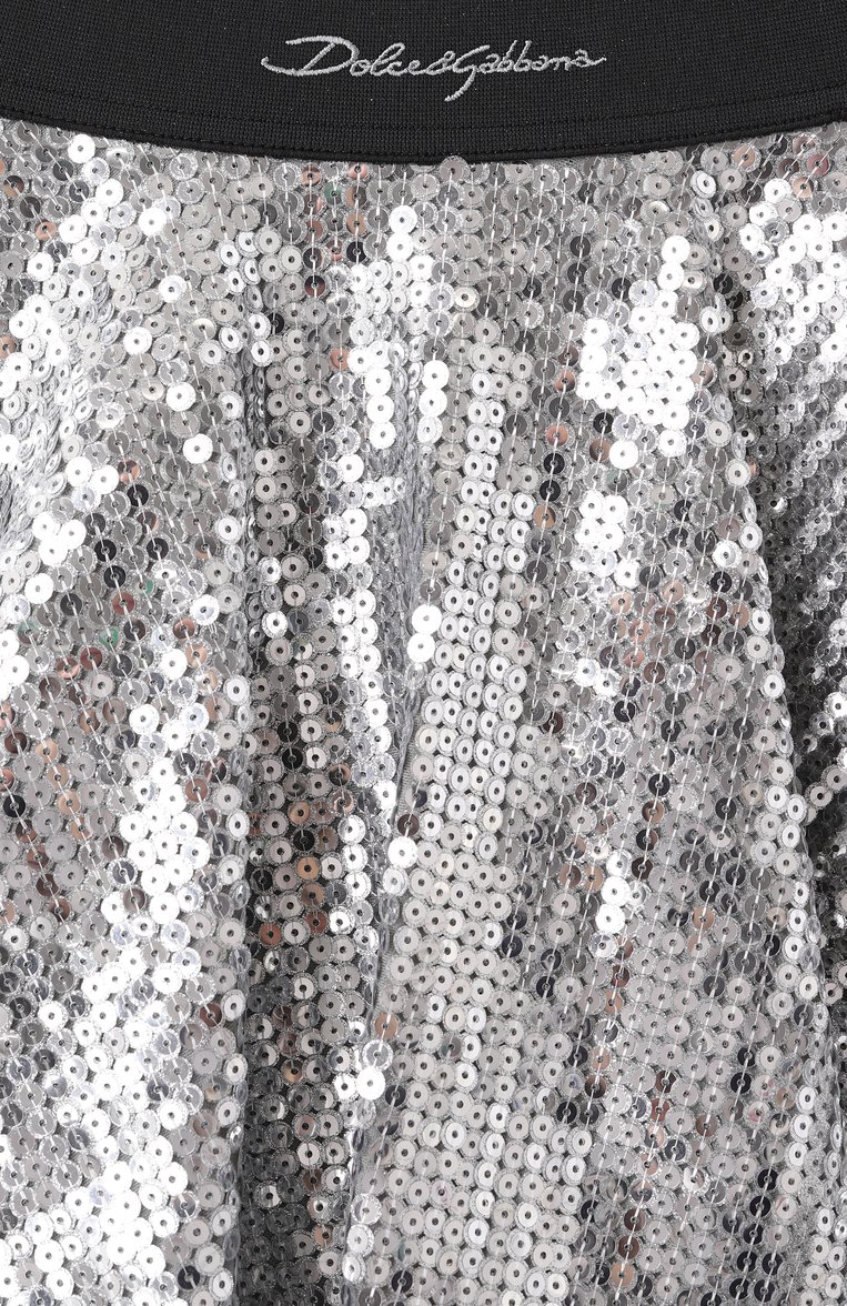 Детская юбка DOLCE & GABBANA серебряного цвета, арт. L55I44/FLSIW/2-6 | Фото 3 (Материал сплава: Проставлено; Нос: Не проставлено; Случай: Вечерний; Материал внешний: Синтетический материал; Ростовка одежда: 4 года | 104 см, 6 лет | 116 см, 5 лет | 110 см)