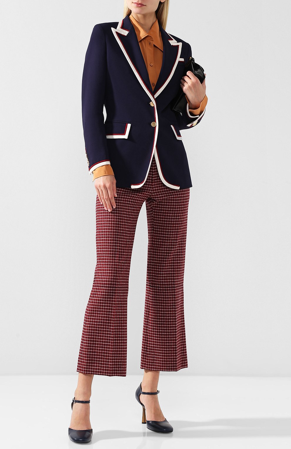 Жакет с контрастной отделкой GUCCI синего цвета по цене 257760 руб., арт. 523859/ZKR01, фото 2 Жакет с контрастной отделкой GUCCI, арт. 523859/ZKR01, фото 2