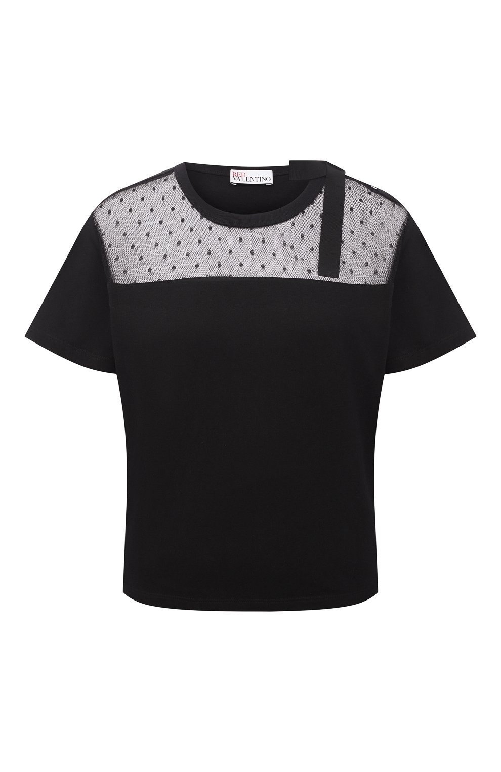 Хлопковая футболка REDVALENTINO черного цвета по цене 26650 руб., арт. VR3MG08W/5Q2, фото 1 Хлопковая футболка REDVALENTINO, арт. VR3MG08W/5Q2, фото 1