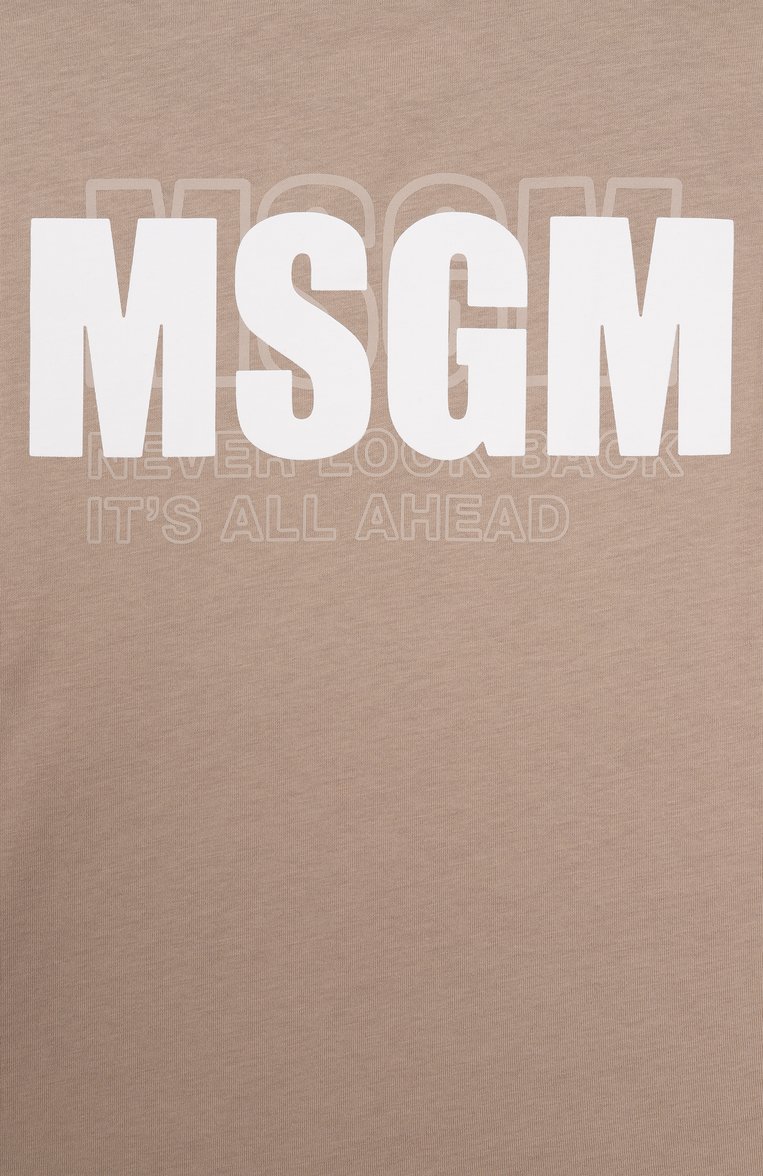 Детская хлопковая футболка MSGM KIDS бежевого цвета, арт. S5MSJGTH083 | Фото 3 (Рукава: Короткие; Материал внешний: Хлопок; Девочки Кросс-КТ: футболка-одежда, Футболка-спорт; Автоматизация состава: Проставлено; Автоматизация ТО: Проставлено; Ростовка одежда: 6 лет | 116 см, 12 лет | 152 см, 8 лет | 128 см, 10 - 11 лет | 140 - 146см, 16 лет | 164 см)