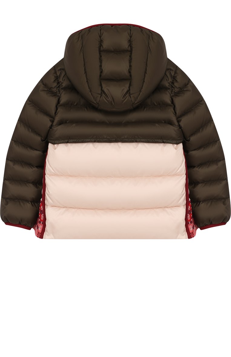 Детская пуховая куртка с капюшоном MONCLER ENFANT хаки цвета, арт. C2-954-45337-55-53048/4-6A | Фото 2 (Статус проверки: Проверено, Проверена категория; Рукава: Длинные; Материал внешний: Синтетический материал, Пух и перо; Материал подклада: Синтетический материал; Девочки Кросс-КТ: Пуховик-верхняя одежда; Кросс-КТ: Зима; Драгоценные камни: Проставлено; Материал сплава: Проставлено, Проверено)